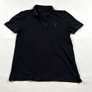 AllSaints Mens Vidal Black Polo Short Sleeve Slim Fit Shirt Preppy Academia Sz M
